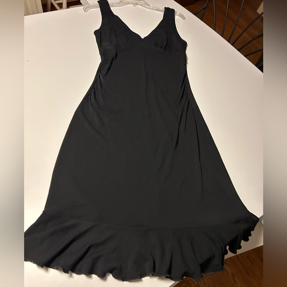 BCBG Black Tank Princess Cut Ruffle Hem Midi Dress with give and stretch.  Sz S - Picture 2 of 7